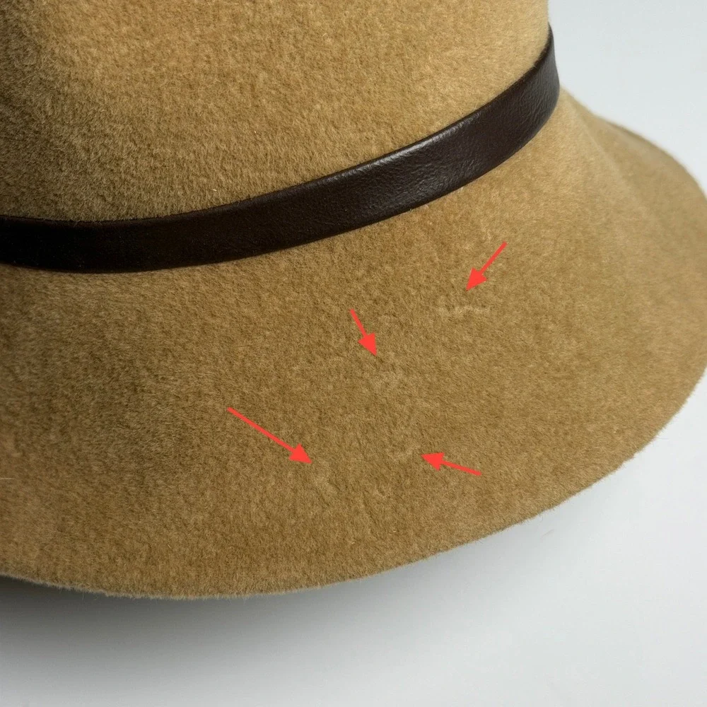 Vintage Peachbloom Velour‎ Merrimac Body Fur Felt Cloche Hat Camel Tan Brown Bow
